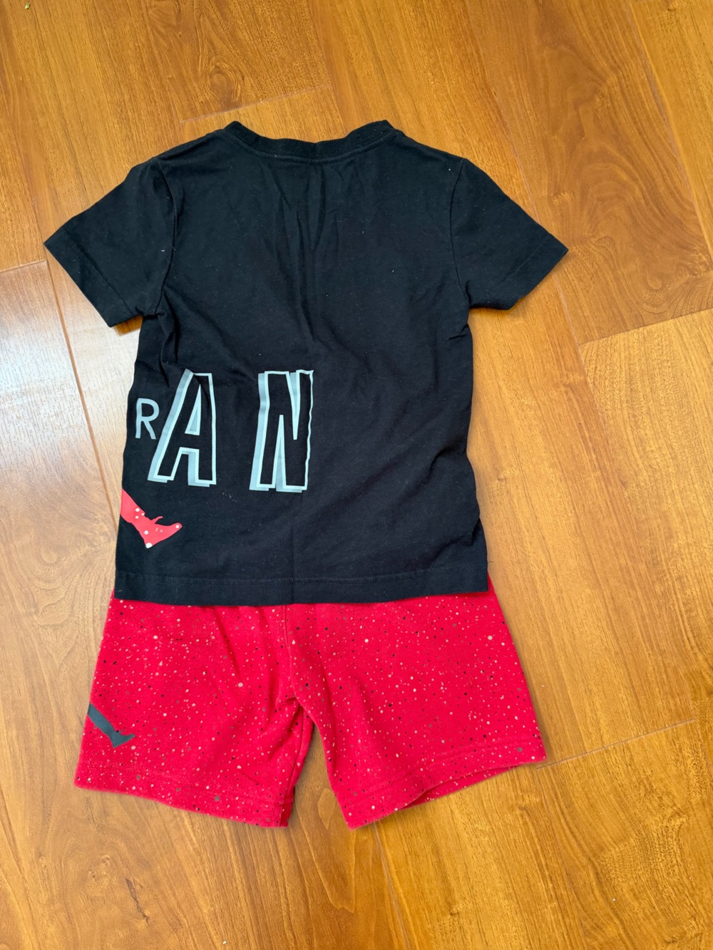 Jordan Black Tee with Red Jumpman and Red Speckled Shorts - Picture 2 of 2